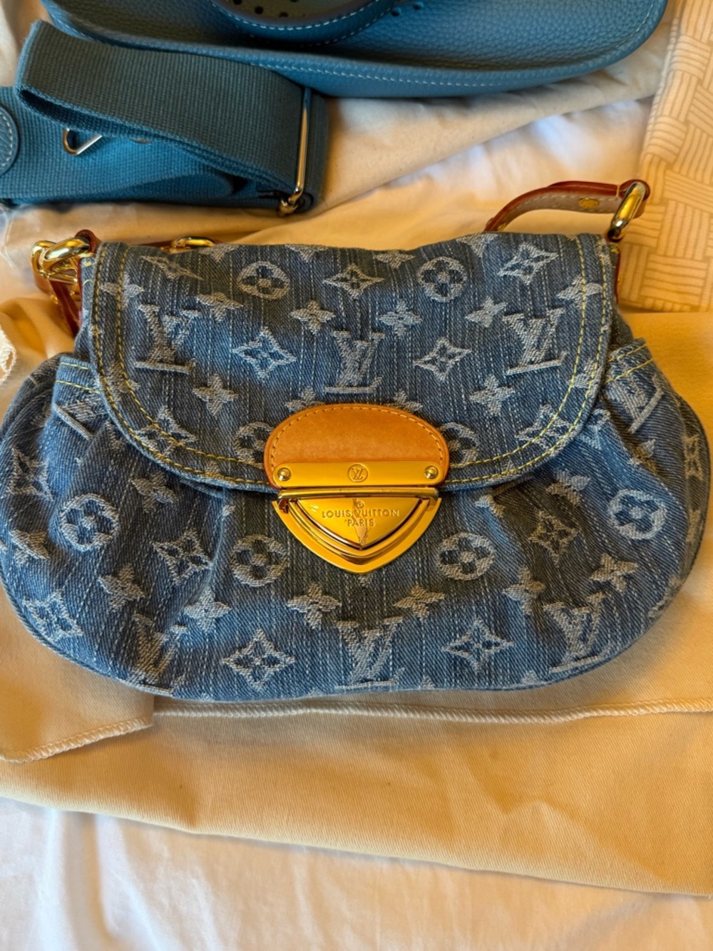 Denim Monogram Crossbody Bag in Blue hobo bag